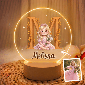 Lampada da notte a LED in acrilico con foto di personaggi dei cartoni animati e effetto 3D personalizzata, con nome e base in legno: regalo di arredamento per la cameretta dei bambini