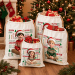 Personalised 3D-Style Artwork Cartoon Kid Photo Large Capacity Santa Claus Gift Bag with Name Christmas Gift for Kids Friends