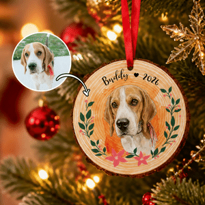Personalised Wreath Christmas Tree Pet Photo Wooden Christmas Ornament with Name and Year Christmas Gift for Pet Lovers