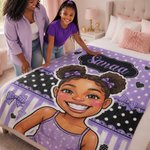 Gepersonaliseerde polkadot-deken met foto-naar-cartoon-ontwerp, gezellige plaid met naam – woondecoratie en verjaardagscadeau voor jongens en meisjes