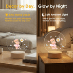 Individuell gestaltetes, niedliches LED-Nachtlicht mit Ballettbär und Geburtsblume, mit Namen und Holzsockel – Raumdekoration und Geburtstagsgeschenk für Ballettliebhaber