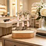 Personalized Nail Shape Type Design Acrylic LED Night Light with Shop Name and Wooden Base Table Decor Nail Salon Opening Gift for Nail Artist