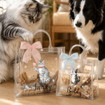 Personalised Cute Cartoon Pet Photo Pink Blue Ribbon Transparent Bag with Name Beach Party Travel Birthday Gift for Pet Owner Lover