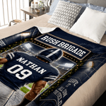Personalized Football Player Back View Soft Throw Blanket with Name and Number Home Decor Game Day Birthday Gift for Football Player Lover
