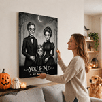 Personalised Gothic Style Cartoon Photo Character Canvas Prints with Text Home Decor Halloween Anniversary Gift for Couple Pet Lover