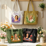 Personalised Birth Flower 3D-Effect Artwork Photo Large Capacity Corduroy Tote Bag with Name Anniversary Birthday Gift for Women Best Friend