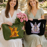 Borsa tote classica in velluto a coste con disegno personalizzato di fata e pietra natale, con nome; ideale per l'uso quotidiano e come regalo di compleanno per le amiche