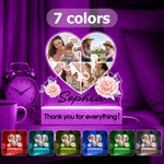 Veilleuse LED en acrylique personnalisée en forme de cœur fleuri avec collage de 4 photos, nom et socle – Cadeau d'anniversaire ou de Noël pour maman, enseignante ou nounou