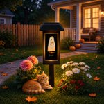 Personalized Cute Pet-in-Ghost Hug Solar Garden Light with Name and Photo Courtyard Decor Halloween Gift for Family Friend Pet Owner