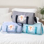 Personalised Ballet Bear Birth Flower Seersucker Duffle Bag with Name Travel Essential Birthday Gift for Ballerina Girl