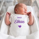 Personalized Multicolor Embroidered Heart Pattern 100% Cotton Baby Bodysuit with Name Birthday Baby Shower Gift for Newborns Parents