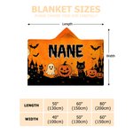Couverture à capuche personnalisée sur le thème d'Halloween, multicolore, avec citrouille, chauve-souris et fantôme, avec prénom – Décoration d'intérieur et cadeau pour une fête d'Halloween, pour garç
