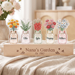 Personalized 1-6 Birth Flowers LED Night Light with Name and Wooden Base Bedroom Decor Birthday Gift for Grandma Mom