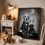 Personalised Gothic Style Cartoon Photo Character Canvas Prints with Text Home Decor Halloween Anniversary Gift for Couple Pet Lover