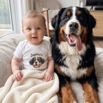 Personalized Watercolor Pet Photo 100% Cotton Baby Bodysuit with Name and Text Baby Shower Newborn Gift for Pet Lovers New Parents