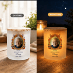 Personalised Sugar Skull Marigold Photo Memorial Candle Holder with Name Year and LED Candle Day of the Dead Gift for Loss of Loved Ones