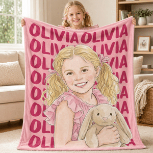 Gepersonaliseerde, zachte fotodeken met aquarelafbeelding en naam – woondecoratie, verjaardags- of kerstcadeau voor kinderen, familie of vrienden