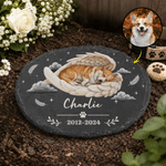 Personalised Angel Wings Pet Photo Garden Stone with Name and Year Memorial Sympathy Gift for Pet Owner Lover