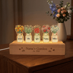 Personalized 1-6 Birth Flowers LED Night Light with Name and Wooden Base Bedroom Decor Birthday Gift for Grandma Mom