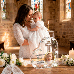 Personalised Kid Baptism Photo Cross God Bless Flower Heart-Shaped Acrylic Plaque with Name and Date Home Decor Baptism Catholic Gift for Newborn