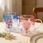Personalised Gemstone Effect Birth Flower 3D Heart Ornament Glass Mug with Name Daily Use Birthday Gift for Woman Bride Bridesmaid
