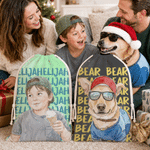 Borsa regalo personalizzata con cordoncino, con foto su tela in stile acquerello e nome, regalo per la festa della vigilia di Natale per bambini