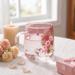 Personalised Gemstone Effect Birth Flower 3D Heart Ornament Glass Mug with Name Daily Use Birthday Gift for Woman Bride Bridesmaid