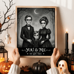 Personalised Gothic Style Cartoon Photo Character Canvas Prints with Text Home Decor Halloween Anniversary Gift for Couple Pet Lover