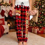 Gepersonaliseerde, kleurrijke kerstverlichting in ruitjespatroon – Pyjamabroek met peperkoekmannetje en naam – Kerstcadeau voor het hele gezin: voor kinderen, vrouwen en mannen