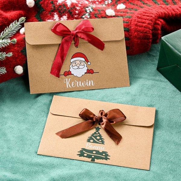 Personalized Snowman Santa Claus Christmas Tree 2 Pcs Money Envelope with Ribbon and Name Christmas Gift for Kids Friends