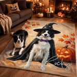 Coperta morbida personalizzata con foto del proprio animale domestico a tema Halloween “Fantasma di zucca”, con nome, decorazione festiva, regalo di Halloween per gli amanti degli animali