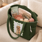 Personalized Watercolor Pet Photo Large Capacity Corduroy Tote Bag with Name Daily Use Travel Birthday Gift for Pet Owner Lover