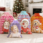 Borsa regalo personalizzata con cordoncino, con foto su tela in stile acquerello e nome, regalo per la festa della vigilia di Natale per bambini