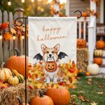 Personalized Happy Halloween Cartoon Pet Garden Flag with Photo Garden Decor Halloween Party Gift for Pet Lovers Pet Owners