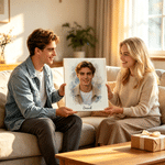 Lienzos fotográficos personalizados con retratos al estilo acuarela e inscripción Regalo de inauguración de casa o de cumpleaños para familiares