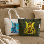 Borsa tote classica in velluto a coste con disegno personalizzato di fata e pietra natale, con nome; ideale per l'uso quotidiano e come regalo di compleanno per le amiche