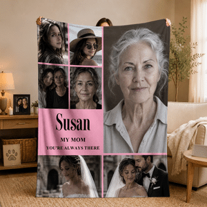 Coperta morbida multicolore con collage personalizzato di 7 foto, con nome e testo: regalo commemorativo per la famiglia e gli amici