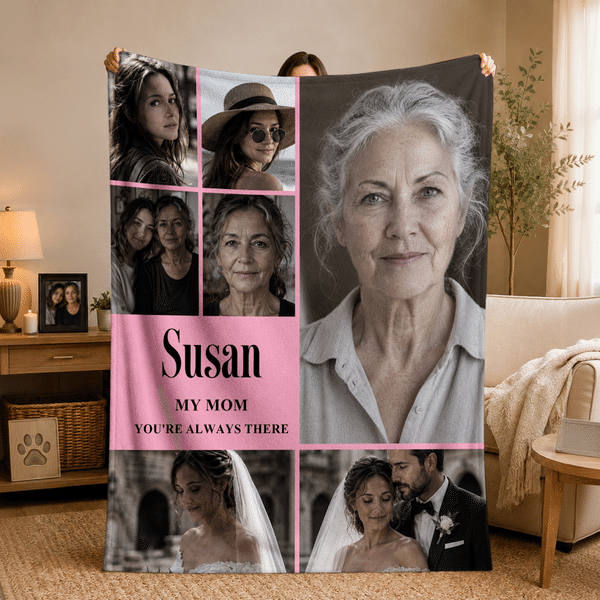 Personalised 7 Photos Collage Multicolour Soft Throw Blanket with Name and Text Memorial Gift for Family Friend