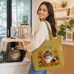 Personalised Cute Pet Photo Birth Flower Large Capacity Corduroy Tote Bag with  Name Birthday Anniversary Gift for Pet Owners
