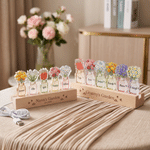 Personalized 1-6 Birth Flowers LED Night Light with Name and Wooden Base Bedroom Decor Birthday Gift for Grandma Mom