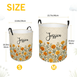 Panier à linge personnalisé de grande capacité, style matelassé, avec fleur de naissance, prénom et poignées – Décoration pour chambre d'enfant – Cadeau d'anniversaire pour enfants