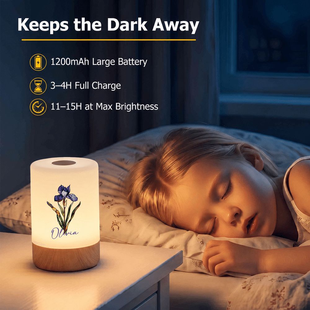 Lampada da notte personalizzata, effetto vetrata con fiore di nascita, dimmerabile multicolore e nome - Regalo di compleanno per mamme e familiari 3