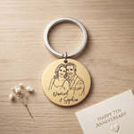 Personalized Line Drawing Photo Double-Sided Keychain with Name Year and Date Wedding Anniversary Birthday Gift for Couple Wife Husband