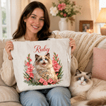 Personalised Cute Pet Photo Birth Flower Large Capacity Corduroy Tote Bag with  Name Birthday Anniversary Gift for Pet Owners