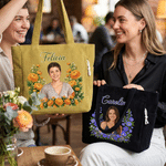 Personalised Birth Flower 3D-Effect Artwork Photo Large Capacity Corduroy Tote Bag with Name Anniversary Birthday Gift for Women Best Friend