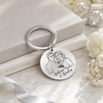 Personalized Line Drawing Photo Double-Sided Keychain with Name Year and Date Wedding Anniversary Birthday Gift for Couple Wife Husband