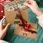 Personalised Snowman Santa Claus Christmas Tree 2 Pcs Money Envelope with Ribbon and Name Christmas Gift for Kids Friends