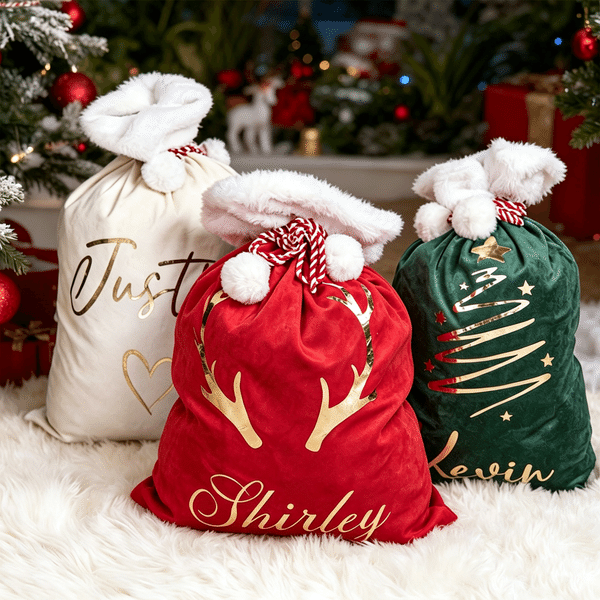 Personalized Name Velvet Santa Sack with Pom Pom Large Capacity Christmas Gift Bag Christmas Gift for Kids Family  Friends