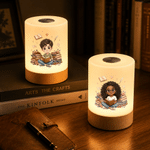 Personalised Retro Q-Version Character Dimmable Touch Control Night Light with Name and Photo Bedroom Decor Birthday Gift for Book Lovers