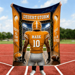 Personalized Football Player Back View Soft Throw Blanket with Name and Number Home Decor Game Day Birthday Gift for Football Player Lover
